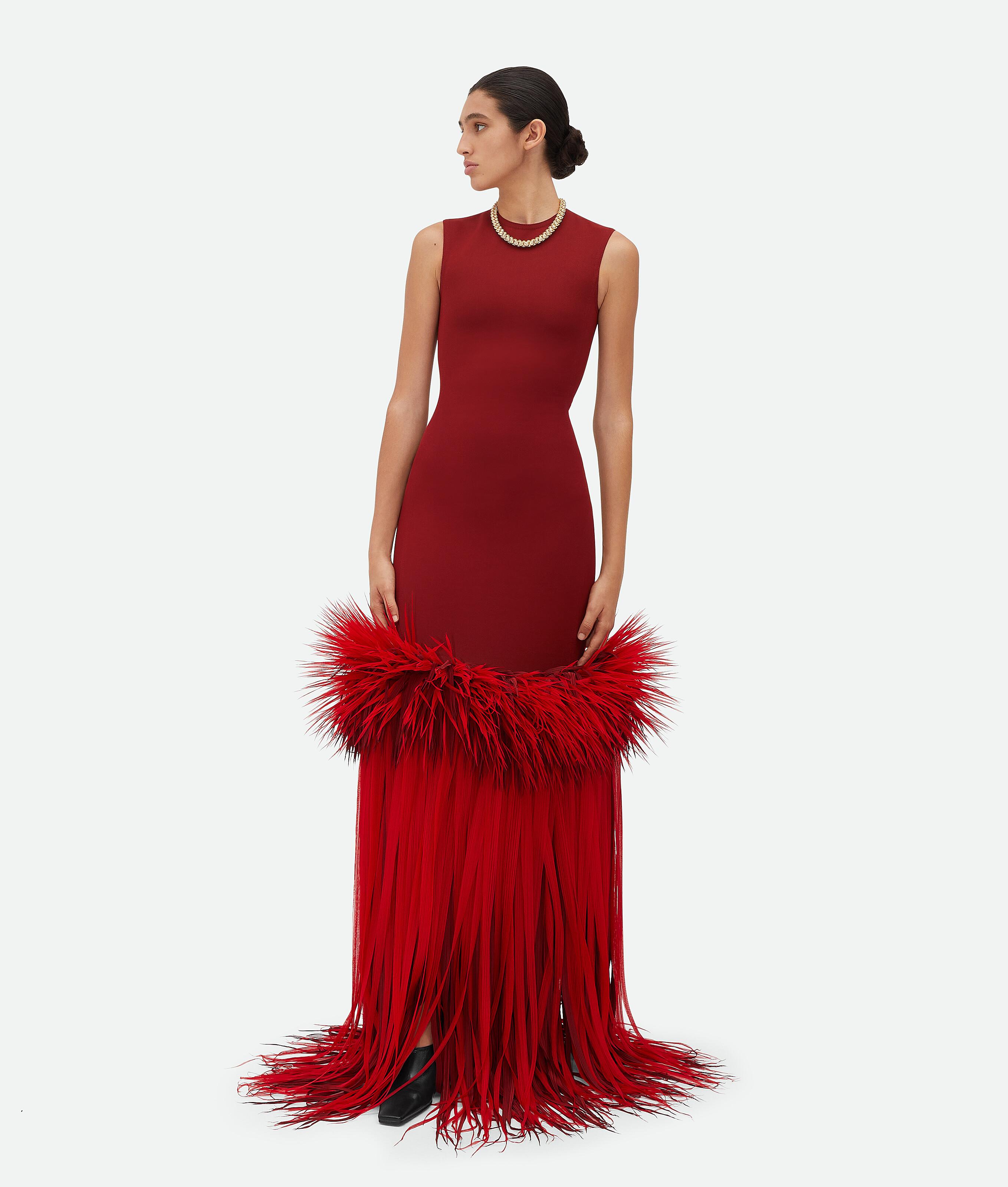 Bottega Veneta Viscose Organza Fringe Dress in Red | Lyst