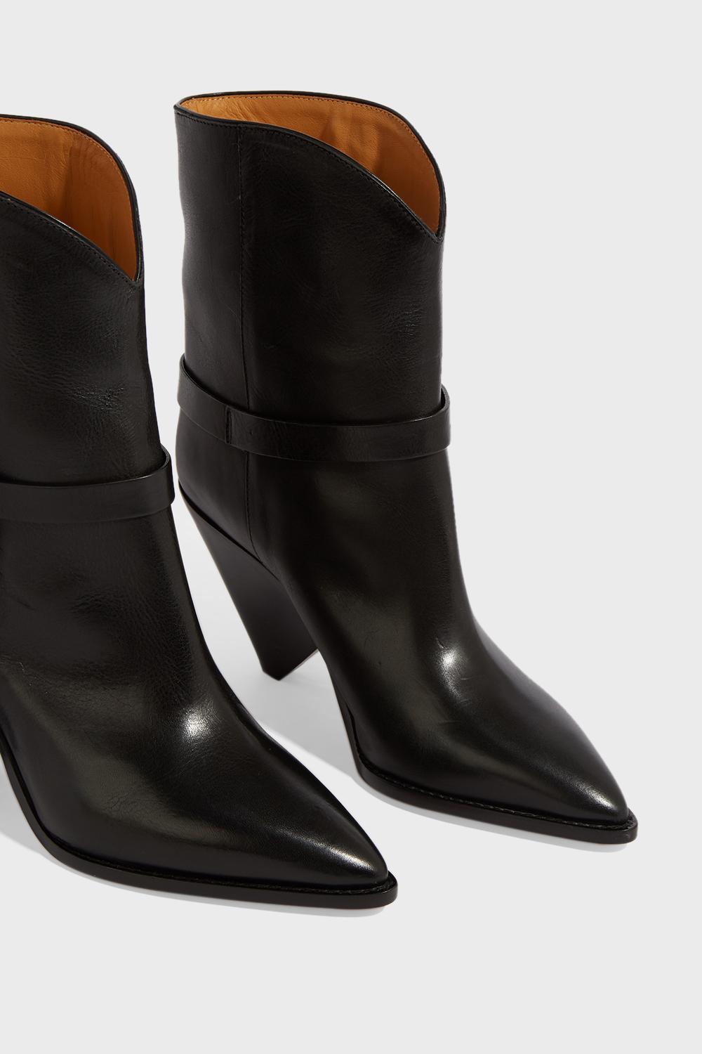 Isabel Marant Leather Loffen Fringe Ankle Boots in Black