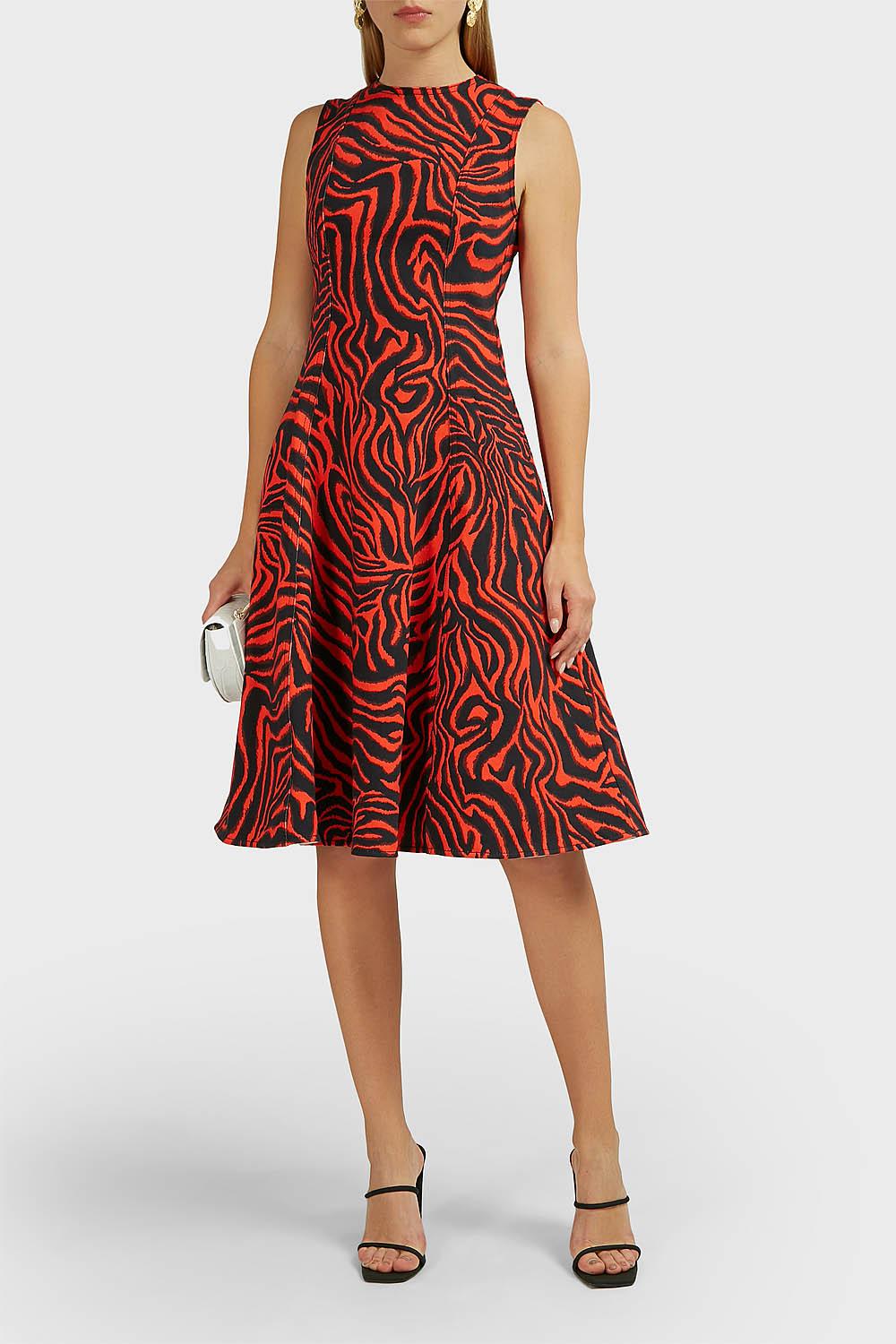 Lyst - CALVIN KLEIN 205W39NYC Zebra-print Twill Midi-dress in Red ...