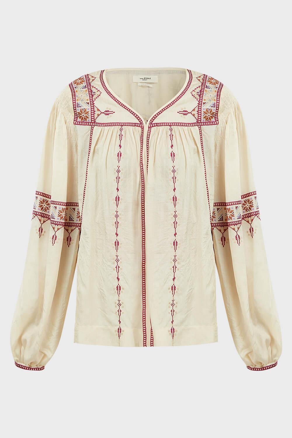 Étoile Isabel Marant Tosca Embroidered Silk Blouse in Natural - Lyst