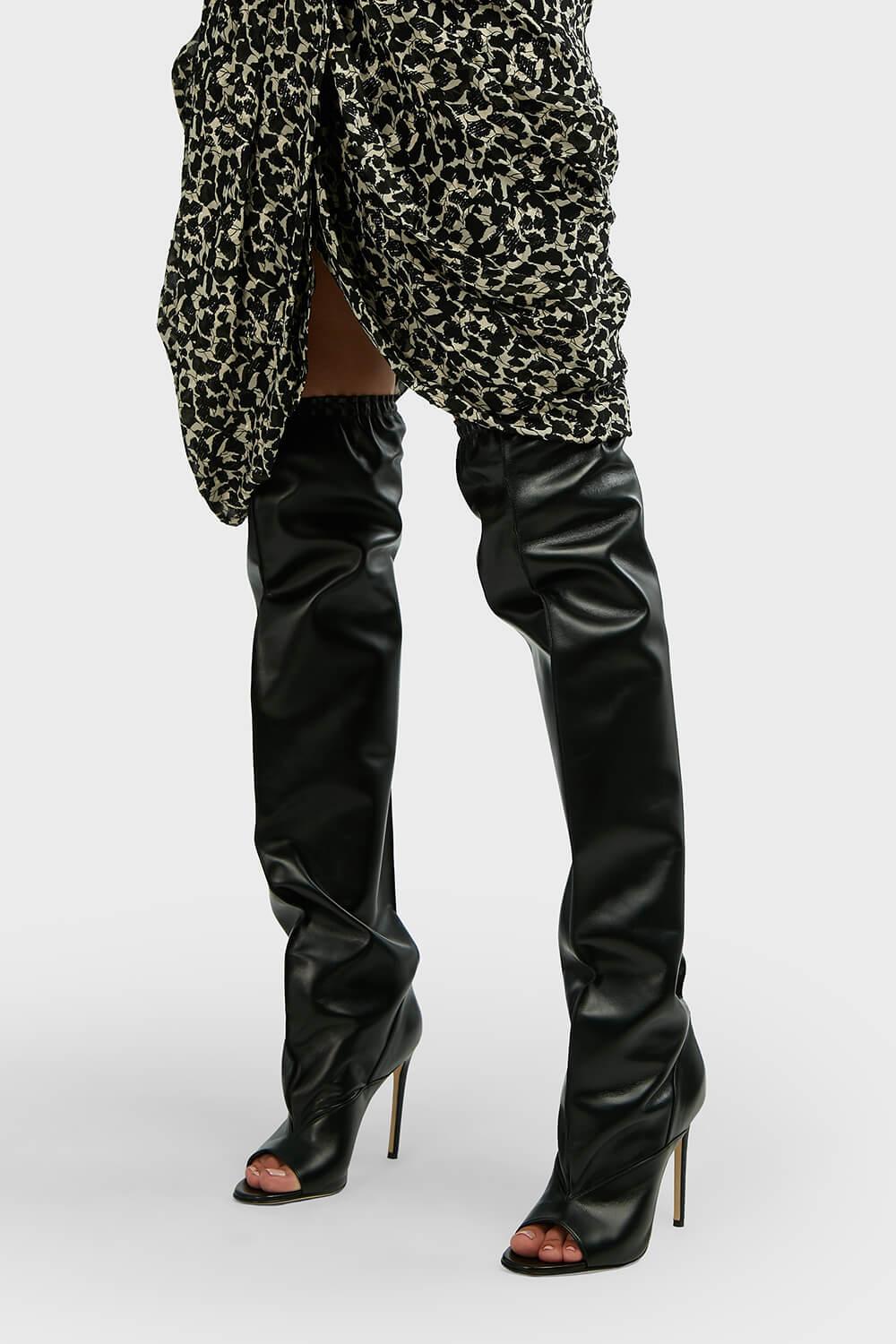 open toe leather boots