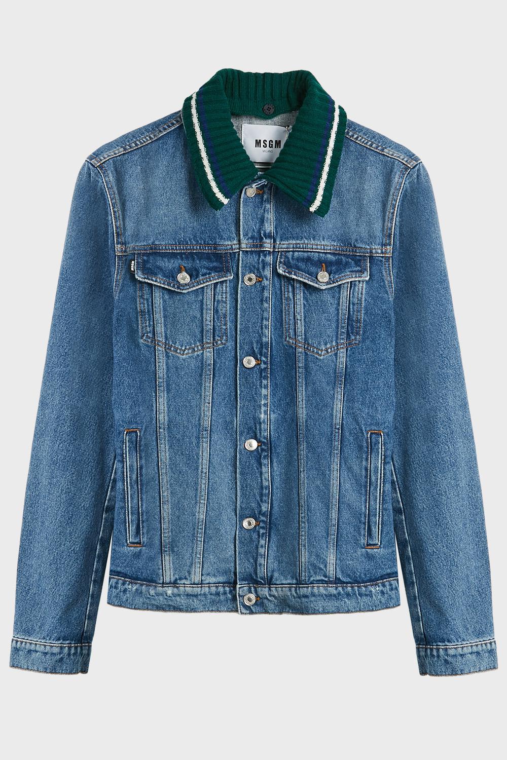 MSGM Wool Collar Denim Jacket in Blue for Men - Lyst