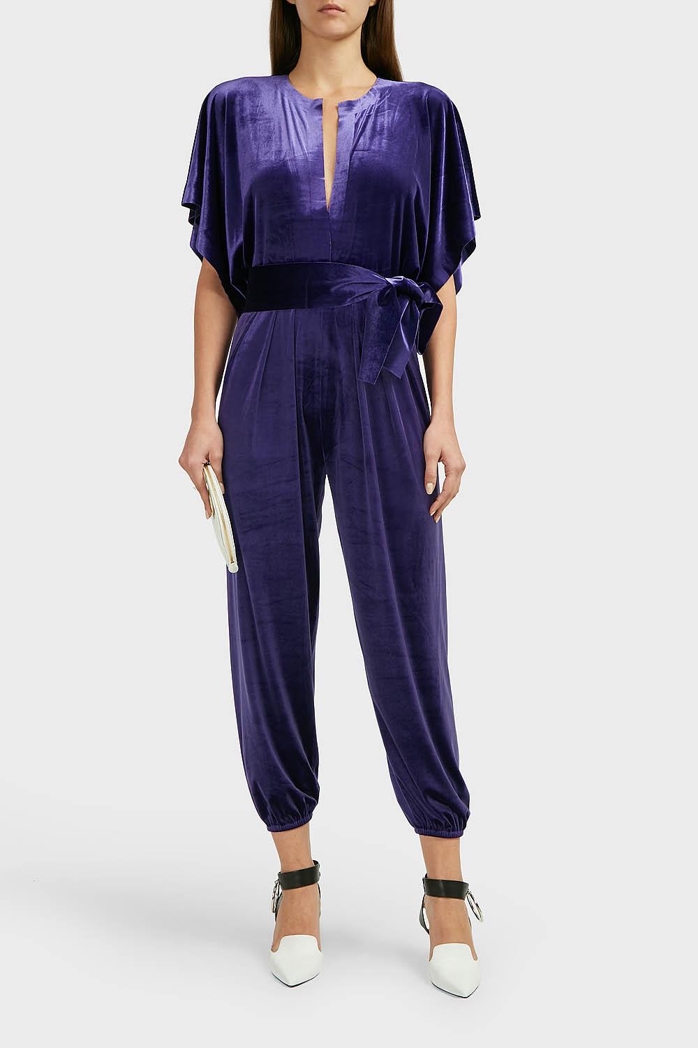 Norma Kamali Rectangle Jog Velvet Jumpsuit in Blue - Lyst