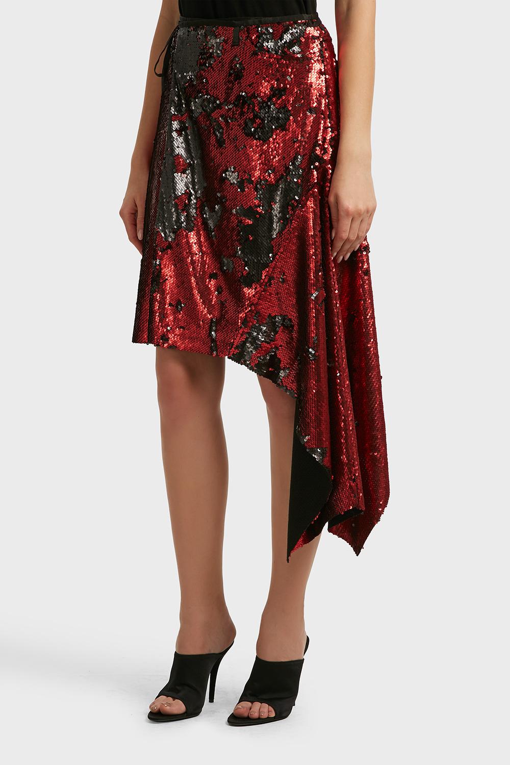 Marques'Almeida Asymmetric Sequined Tulle Wrap Skirt in Red - Lyst