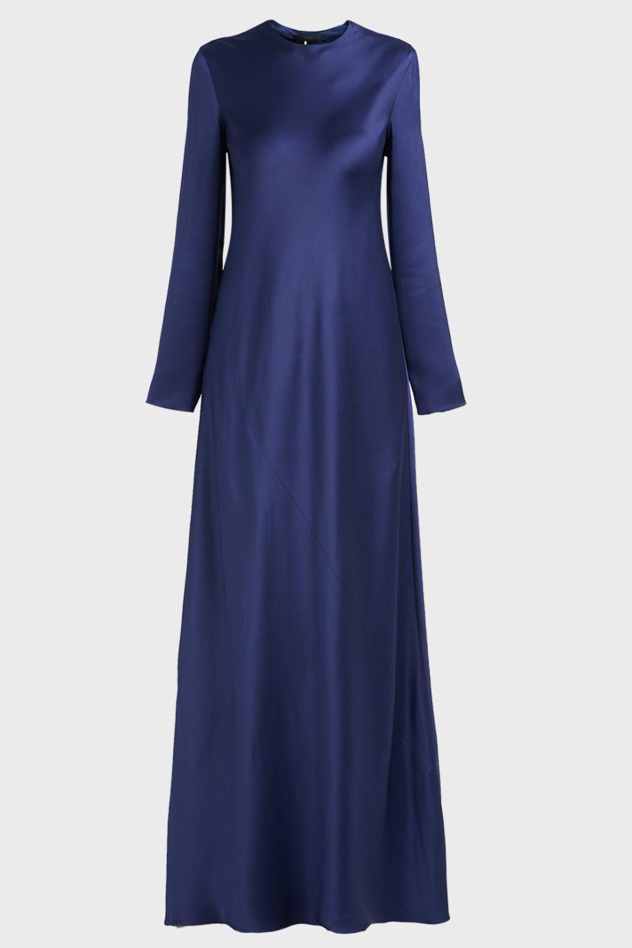 Blue silk long sleeve dress Clearance