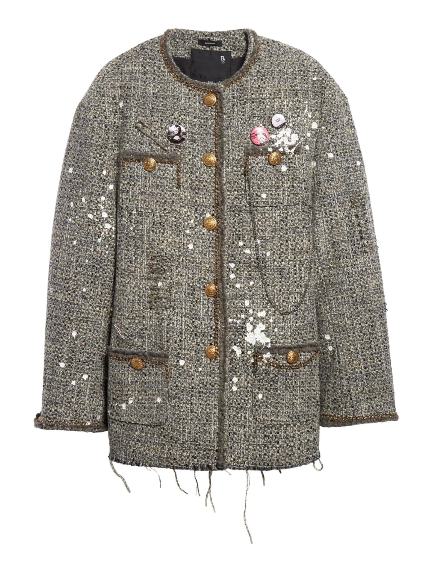 R13 Slouch Tweed Jacket in Gray