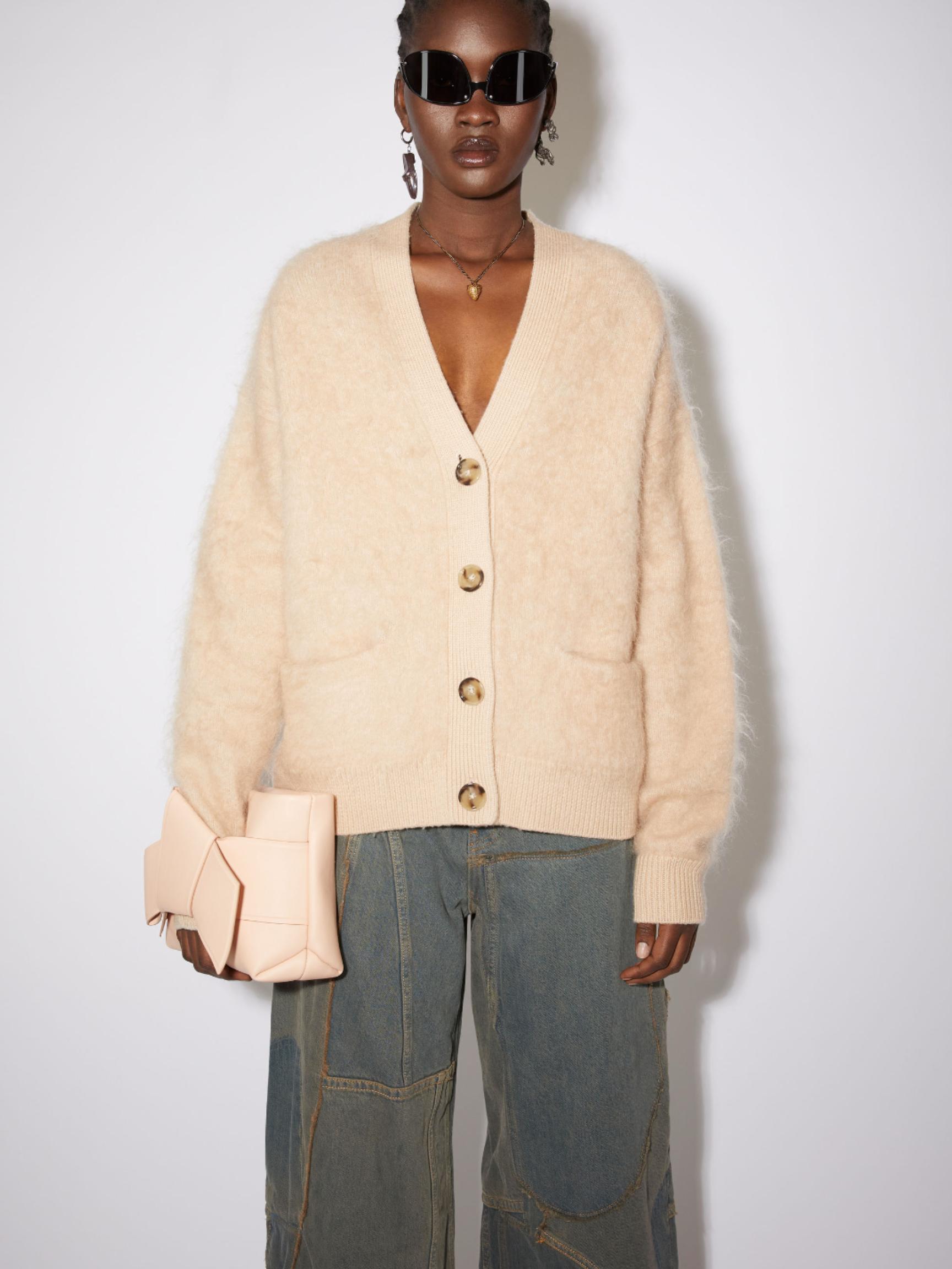 Acne Studios Mohair Wool Fluffy Cardigan in Natural | Lyst