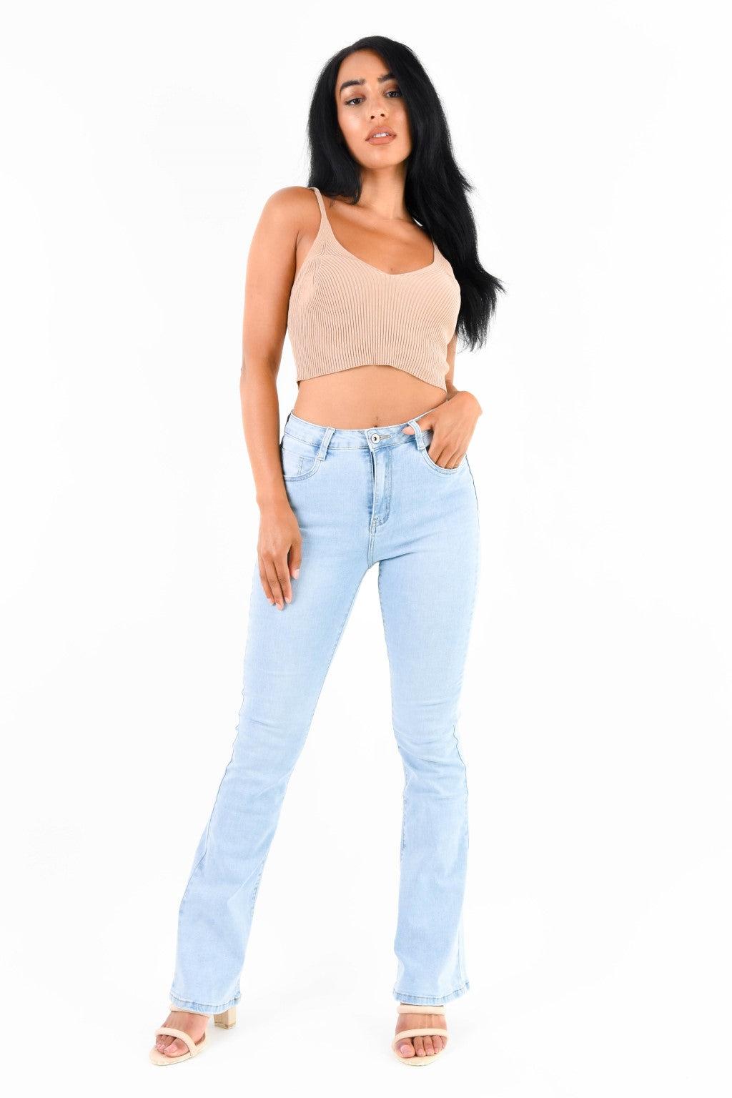 Boutique Store Women's Redial Light Wash High Waisted Flared Jeans - Blue