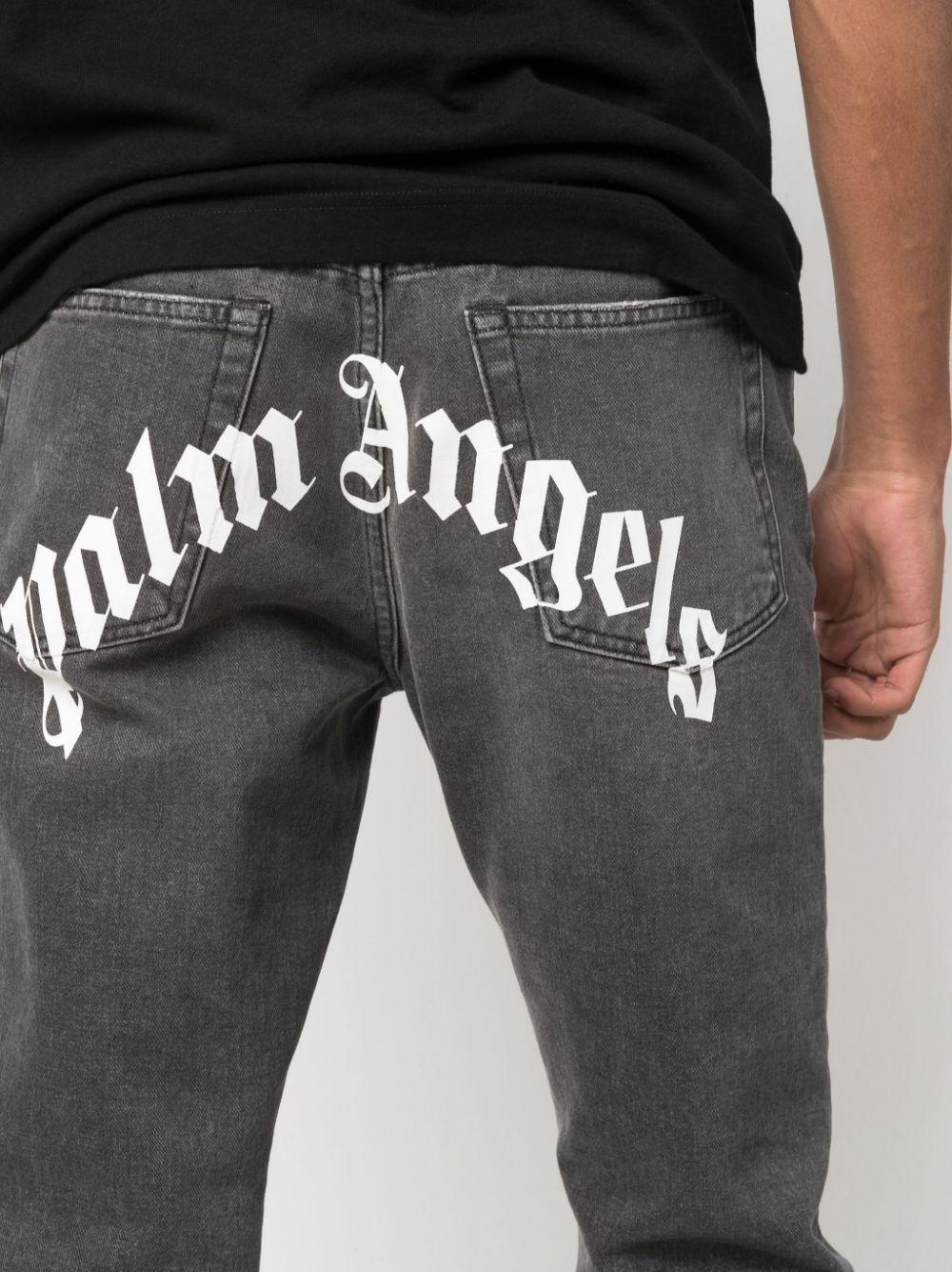 Palm Angels Faded Black Cotton Blend Logo-print Straight-leg Jeans in Gray  for Men | Lyst