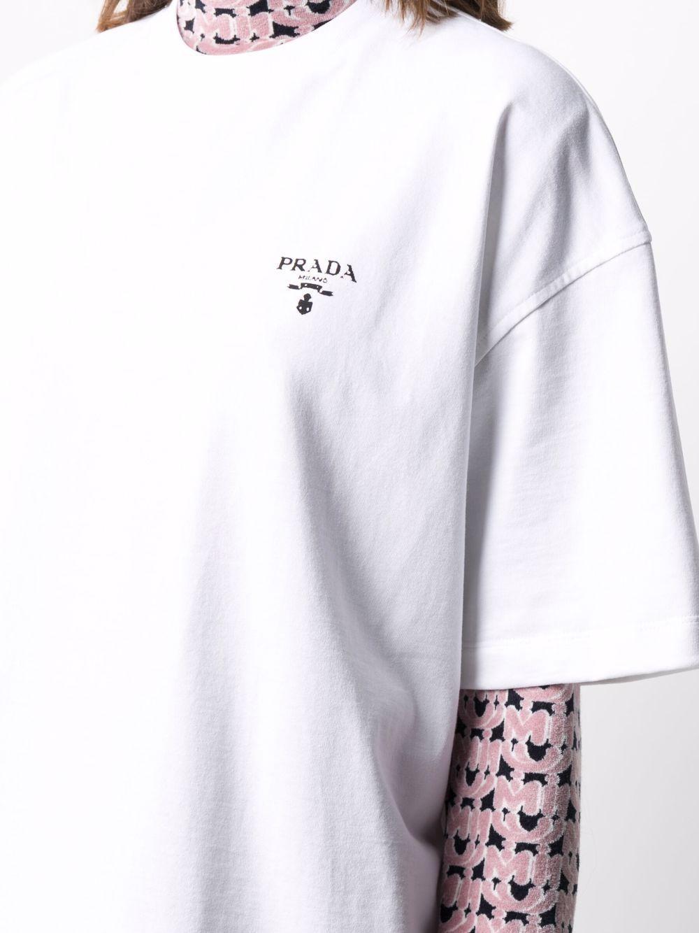Prada T-shirt In Cotone Colore Bianco Con Dettagli In Nylon in White | Lyst  UK