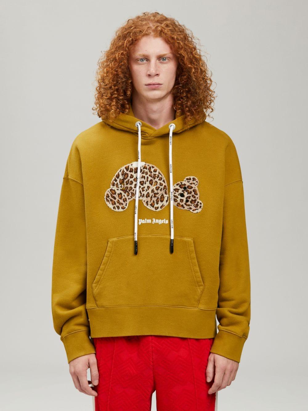 Palm Angels Mustard Yellow/brown/white Cotton Blend Leopard Bear Drawstring  Hoodie for Men | Lyst UK