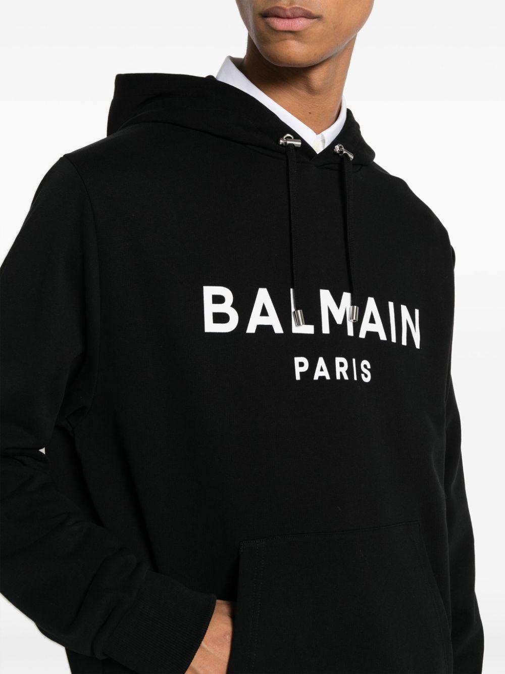 Balmain Logo-print Cotton Hoodie in Black for Men | Lyst