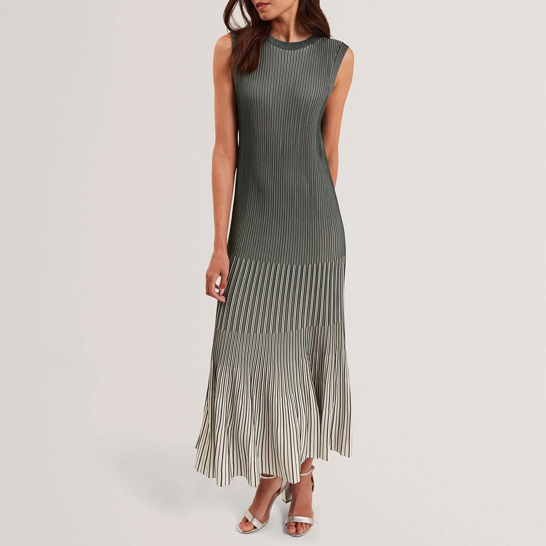 strapless open back dress Prada Ribbed Knit Pleated Dress Yellow Size 40 Sleeveless Turtleneck –  Celebrity Owned main image 0