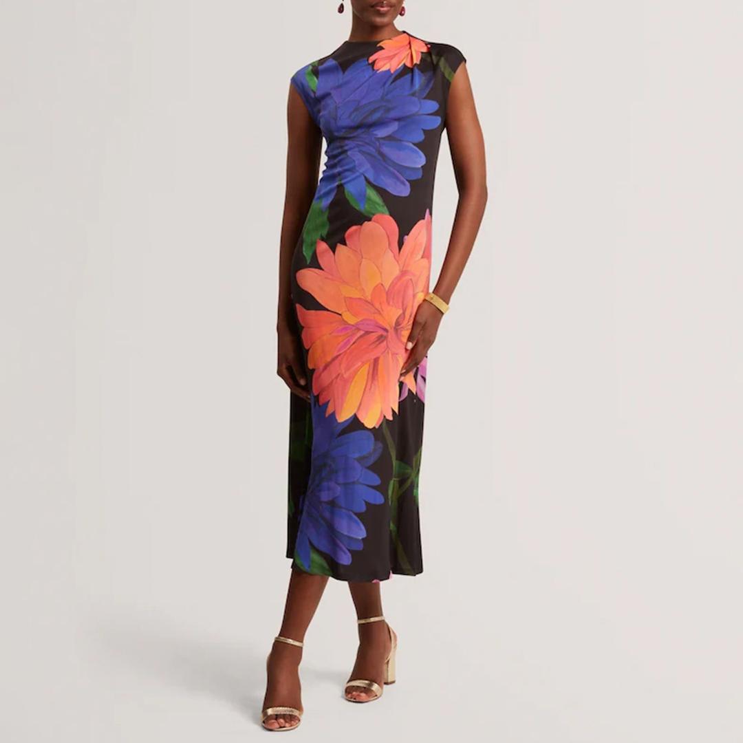 open lace back dress Women's LIORRA-Printed Organza Belted Midi Dress  Poseidon Brands (Pty) Ltd