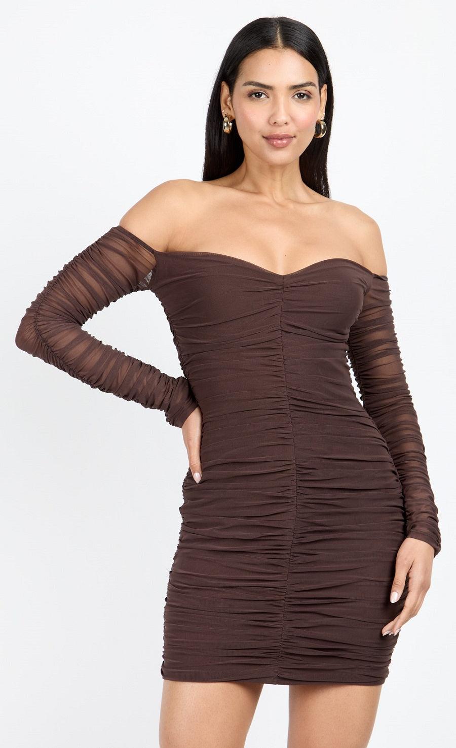 chocolate brown dresses uk Darling Always Brown Ultra Soft Tie Knot Mini Dress main image 1