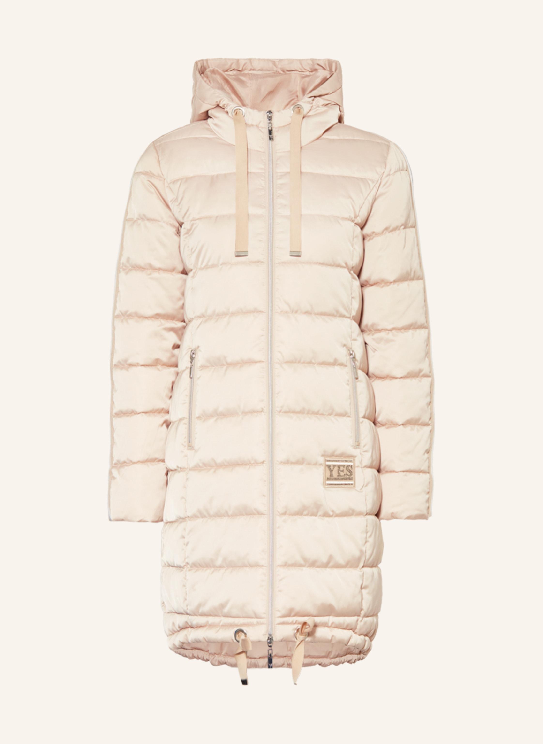 Daunenmantel Beiger Steppmantel Damen Faux Fur Trim Hooded