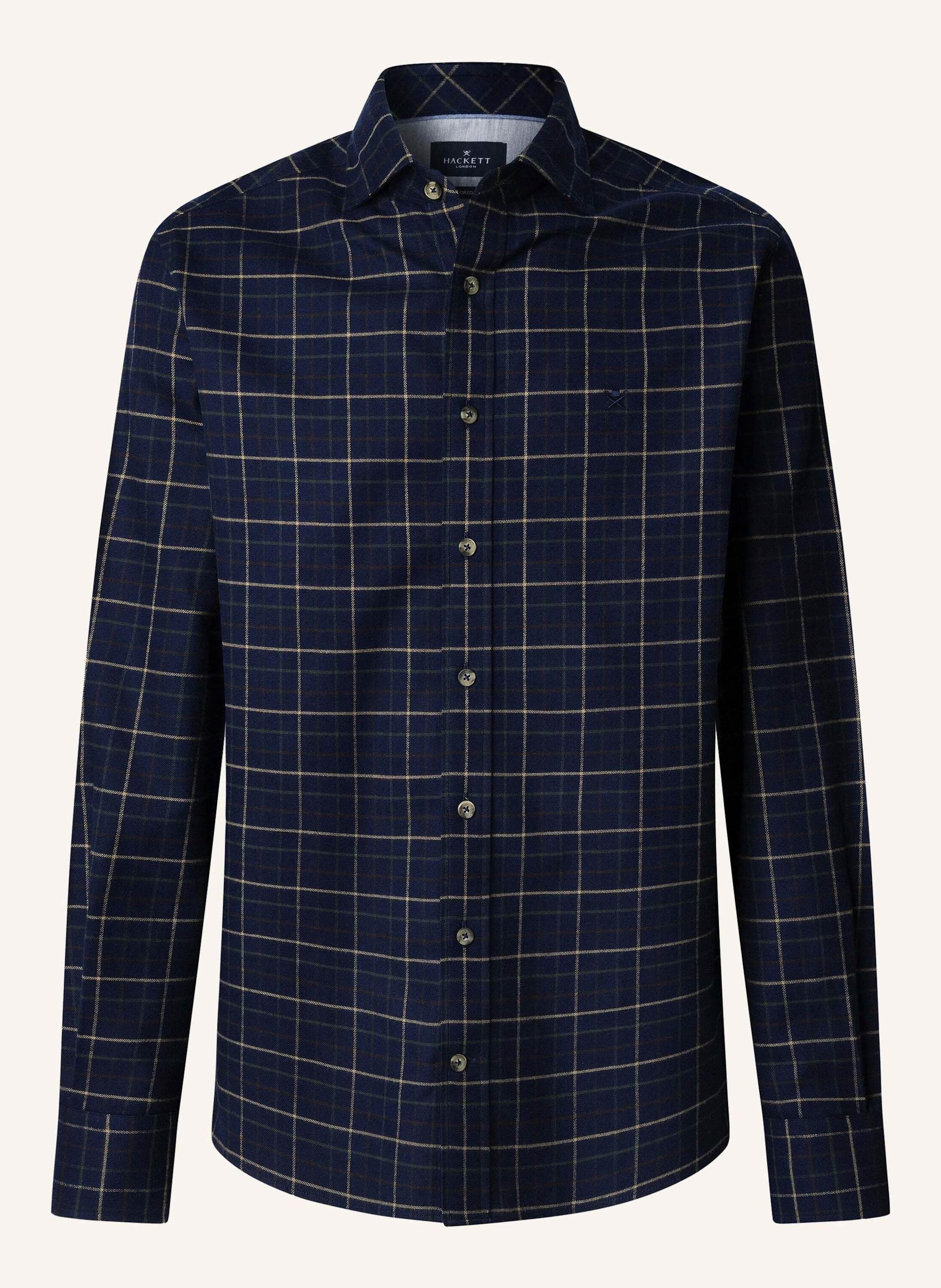Hackett London Herren Freizeithemd – Baumwolle-Leinen, Kariert, Slim Fit, Regular Fit, Blau