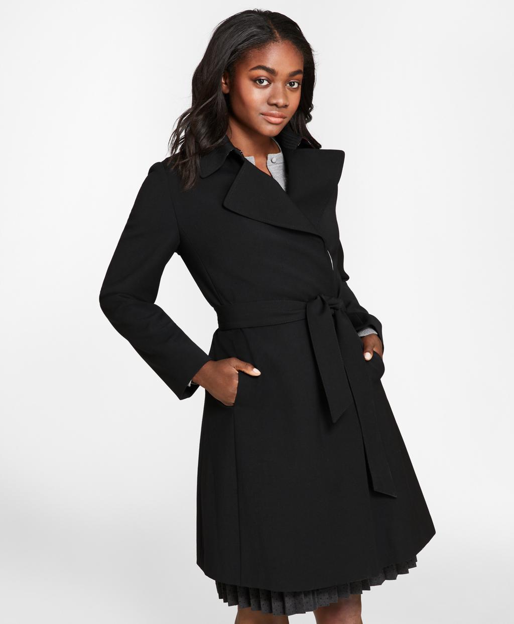 Brooks Brothers Wool-blend Crepe Trench Coat in Black - Save 25% - Lyst