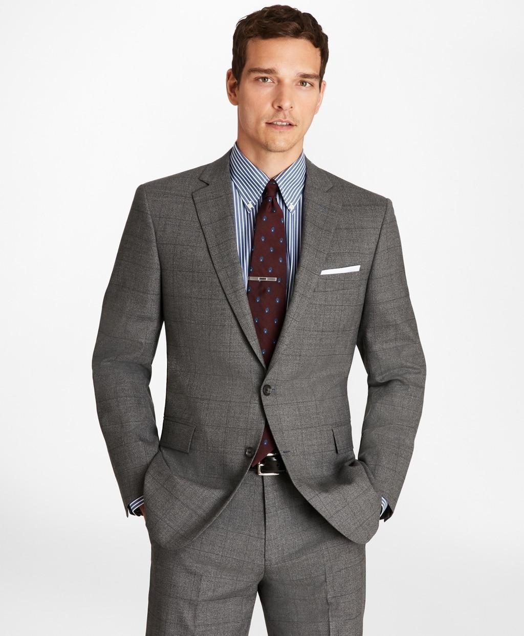 Brooks Brothers Wool Slim Fit Blue Windowpane 1818 Suit in Grey (Gray ...