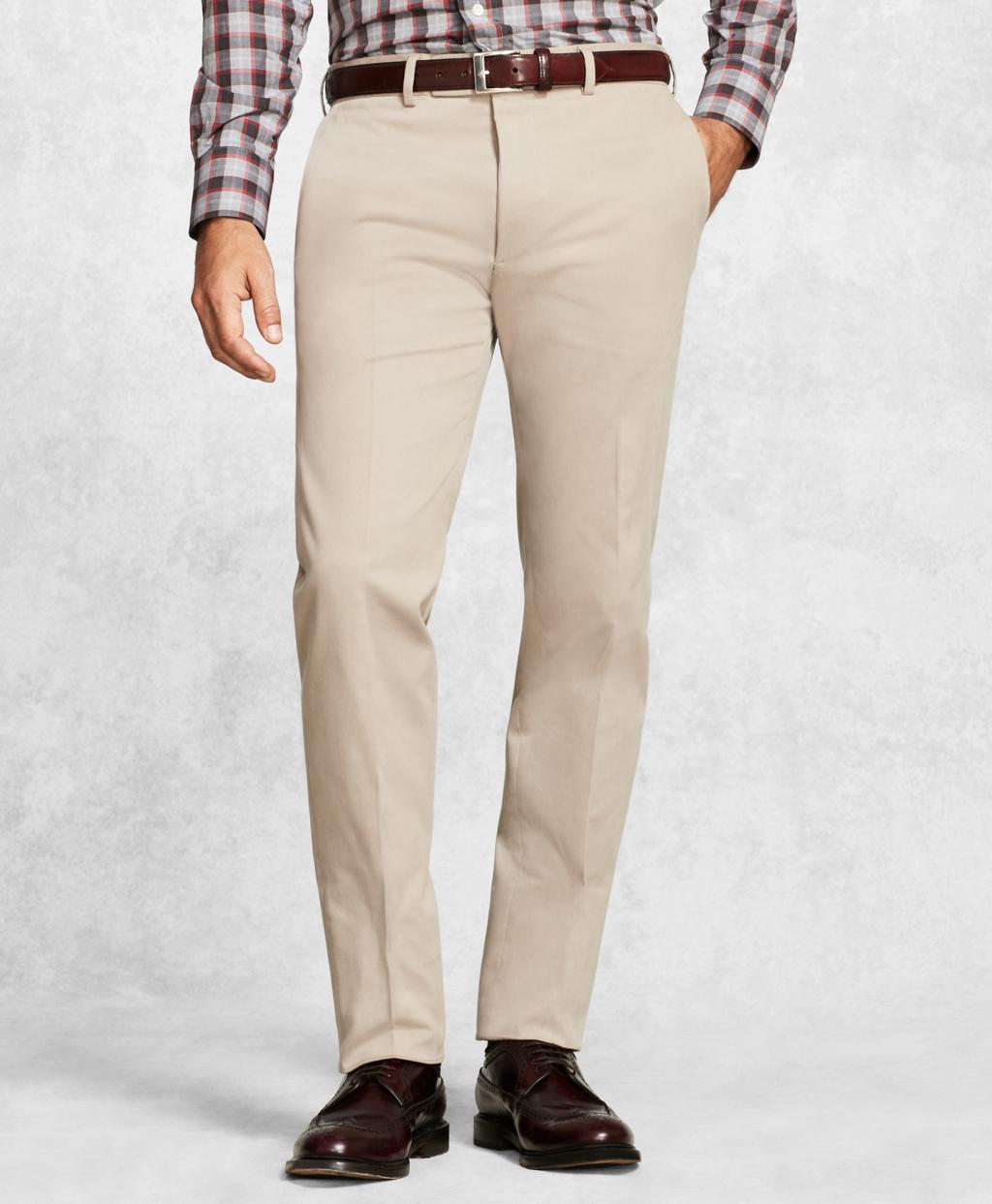 Brooks Brothers Cotton Golden Fleece Solid Khaki Dress Trousers in ...