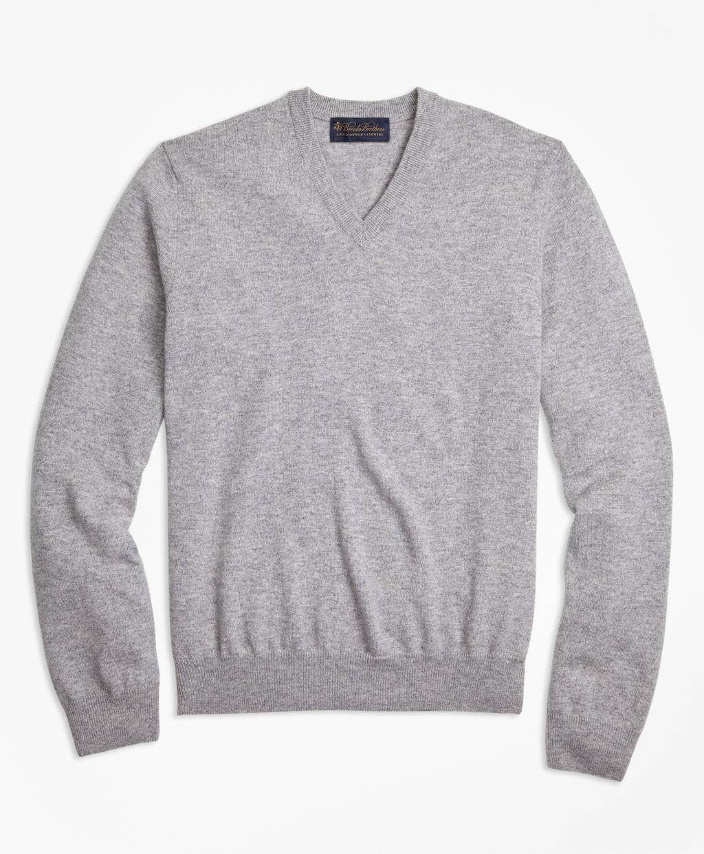 Brooks Brothers Two-ply Cashmere V-neck Sweater in Grey (Gray) for Men ...