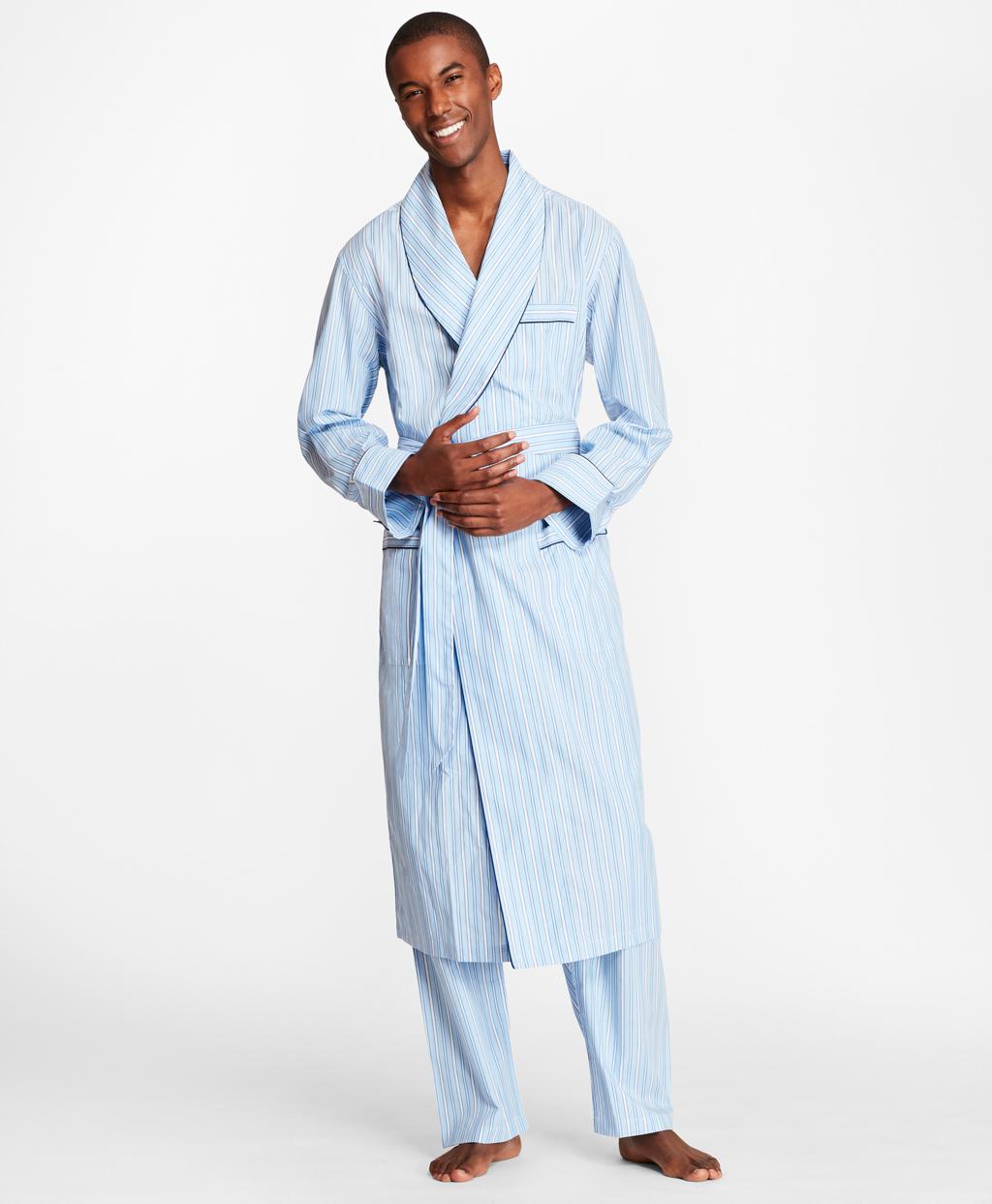 Brooks Brothers Cotton Multistripe Robe in Light Blue (Blue) for Men
