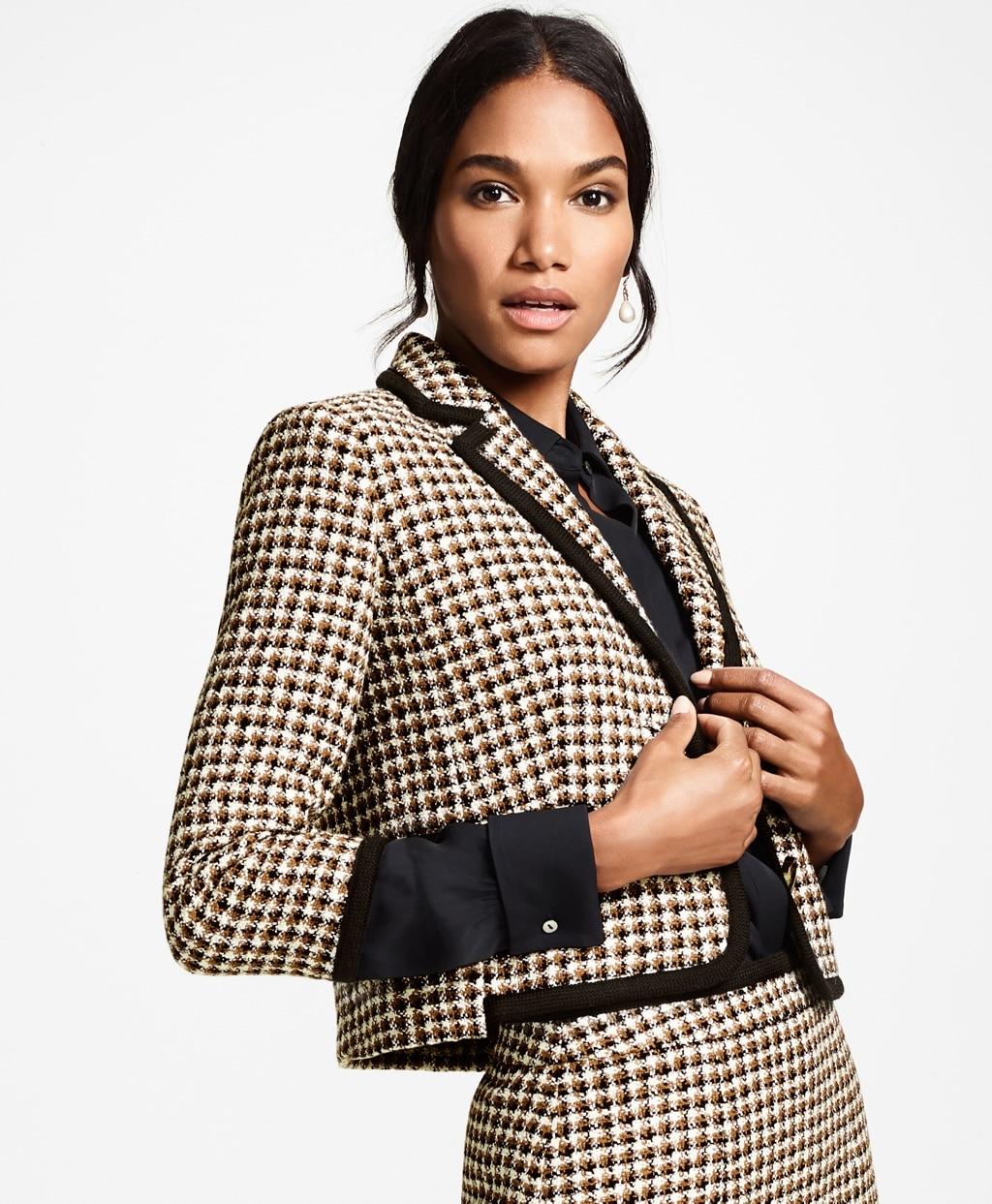 Brooks Brothers Petite Checked Tweed Cropped Jacket in Brown-Black ...