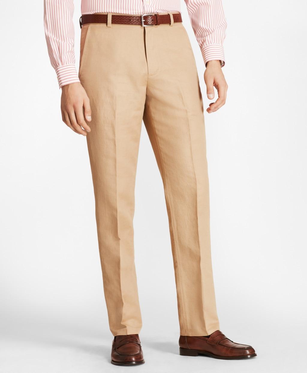 Brooks Brothers Clark Fit Linen And Cotton Chino Pants in Khaki ...