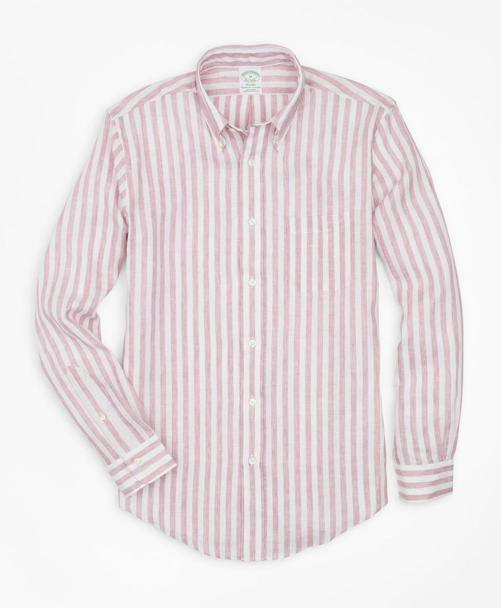 Brooks Brothers Extra Slim Fit Stripe Irish Linen Sport Shirt in Pink