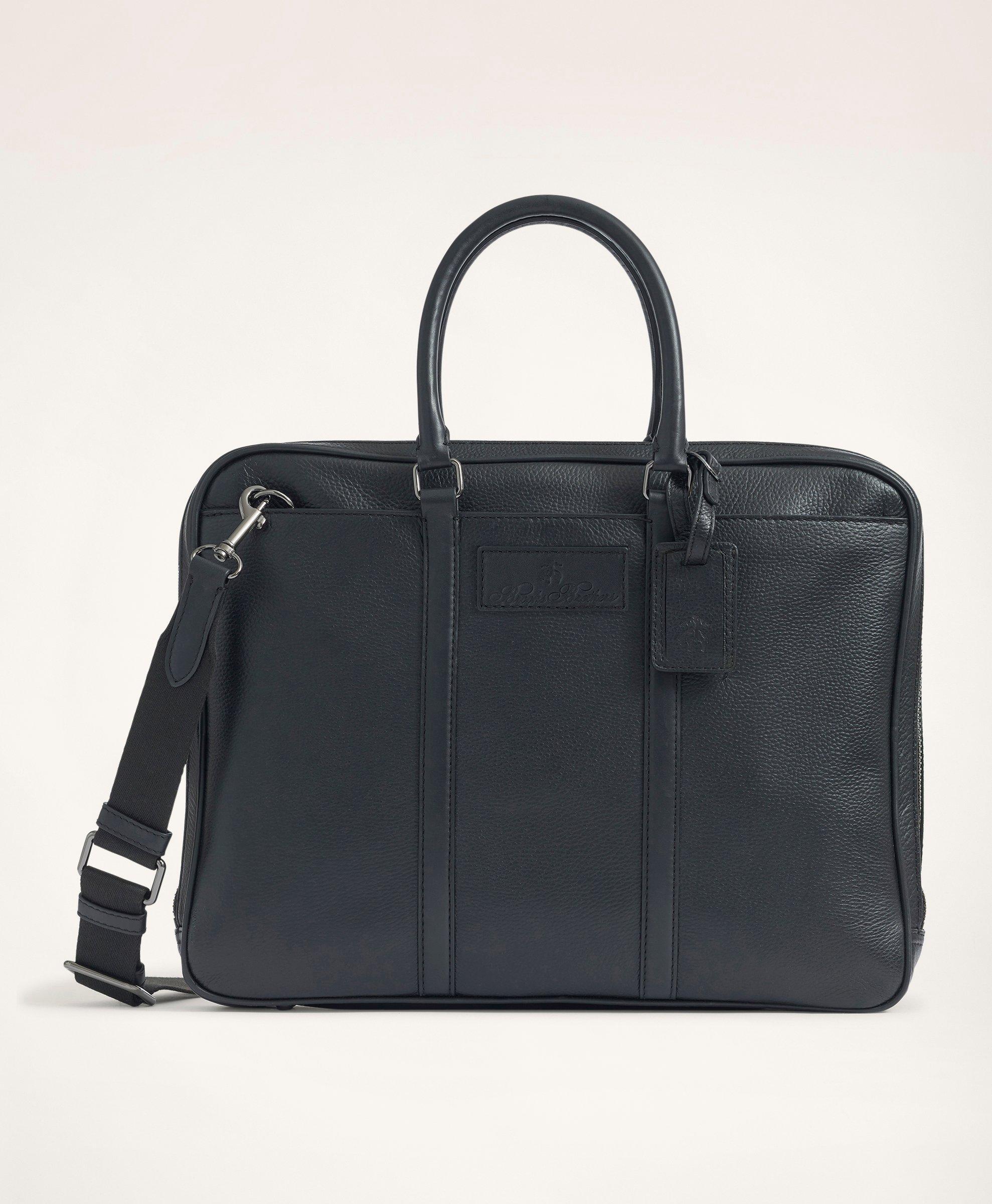 Brooks Brothers Pebbled Leather Briefcase in Black for Men | Lyst
