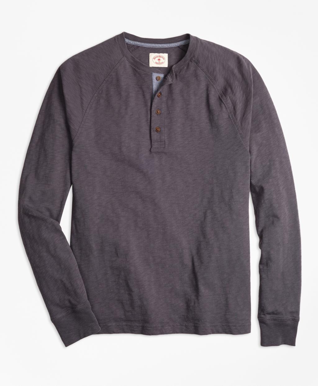 Brooks Brothers Slub Cotton Jersey Henley in Grey (Gray) for Men - Lyst