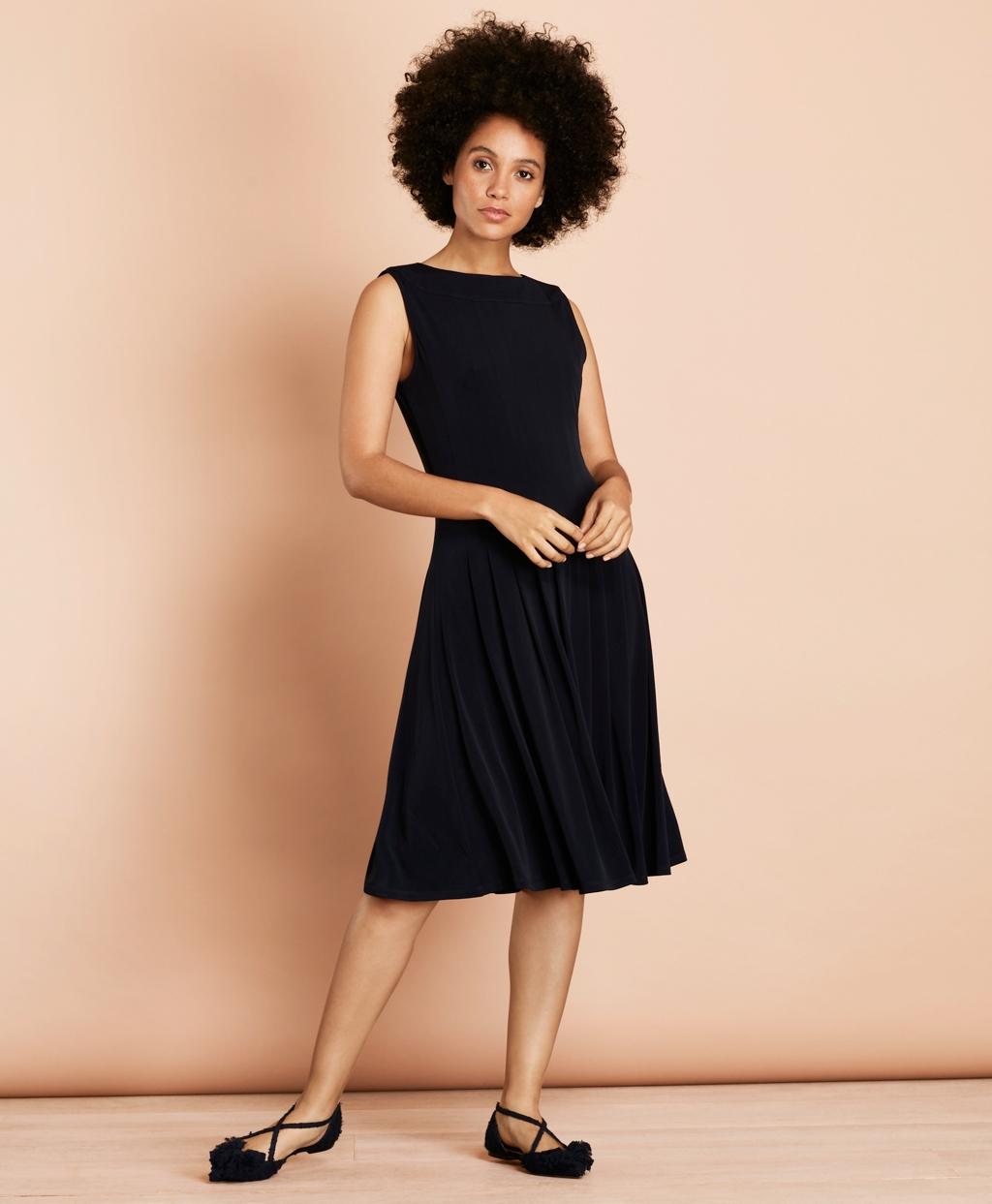 Brooks Brothers Fleece Pleated Jersey Dress in Navy (Blue) Lyst
