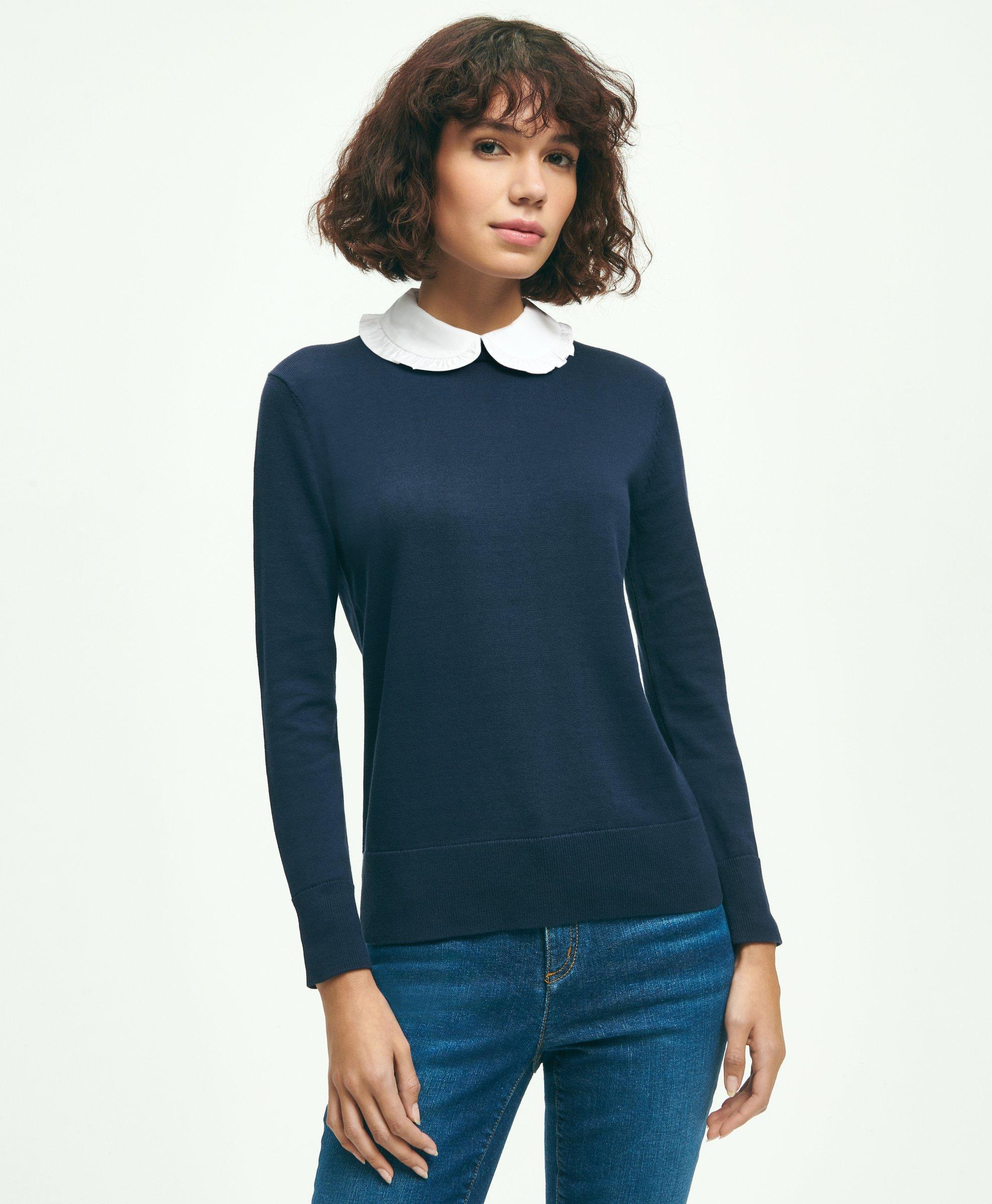 Brooks Brothers Cotton Removable Collar Sweater in Blue | Lyst