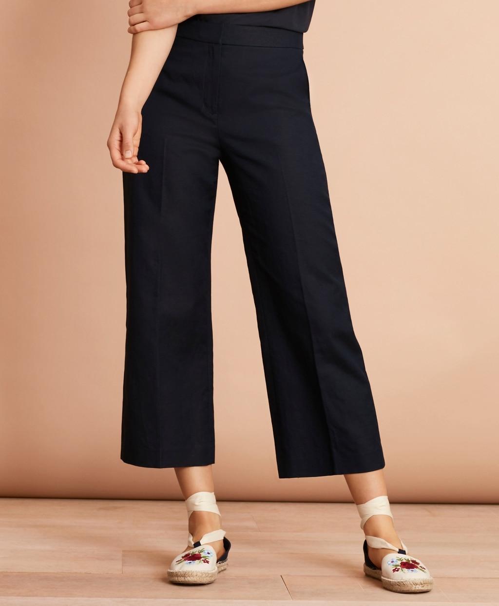 Brooks Brothers Irish Linen-cotton Cropped Wide-leg Pants in Navy (Blue ...