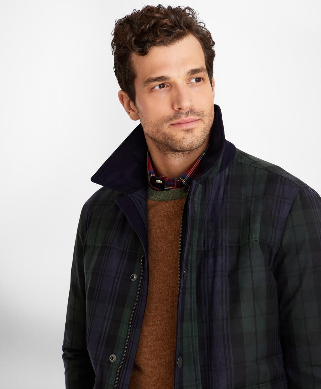 Black watch tartan waxed cotton barn coat Clearance