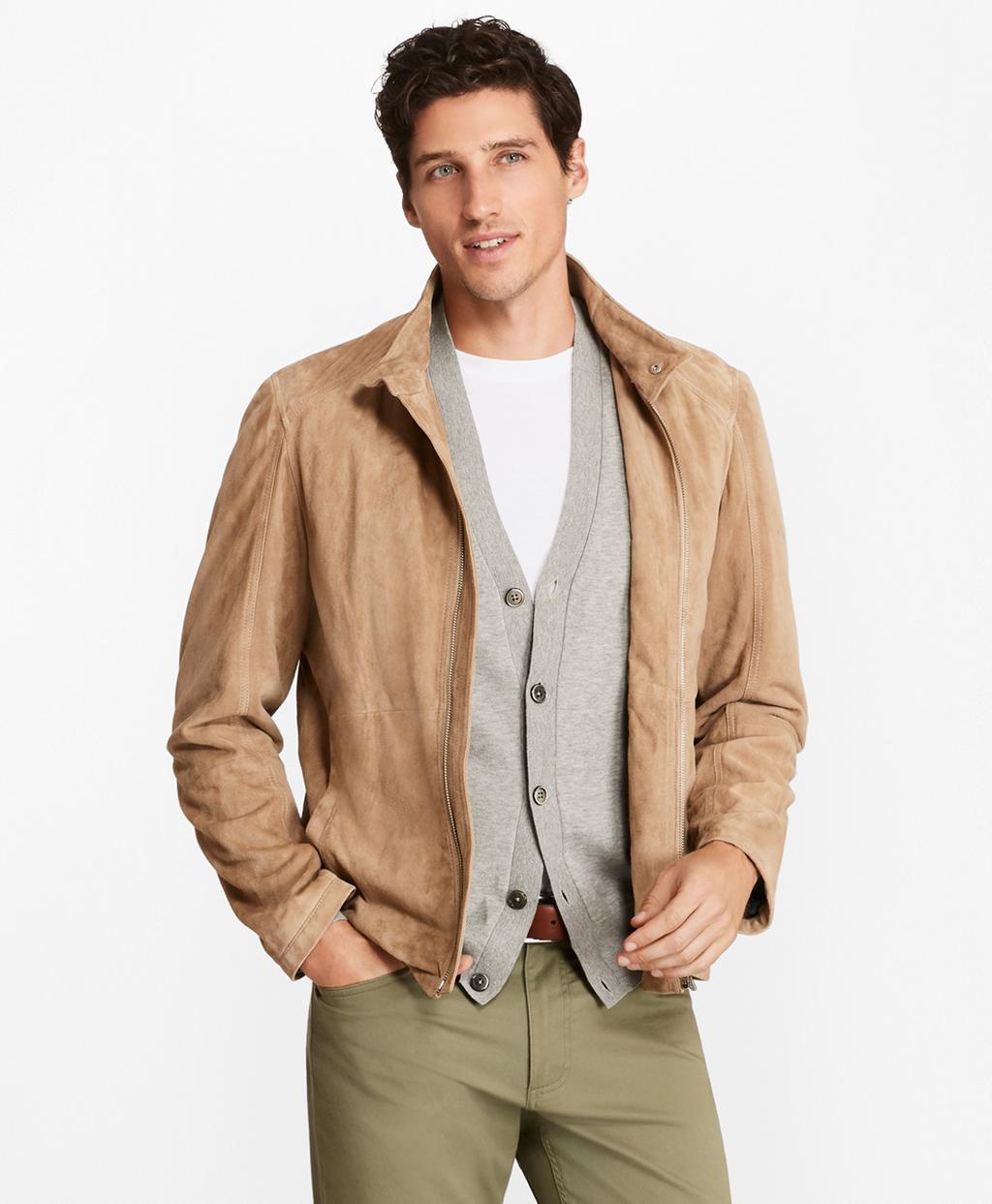 Brooks Brothers Suede Bomber Jacket in Khaki (Natural) for Men - Lyst