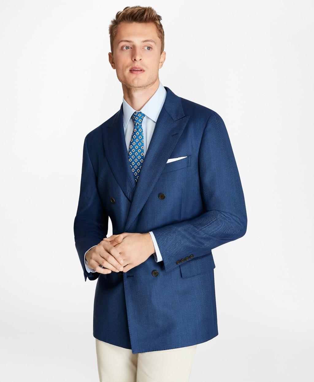 Brooks Brothers Wool Slim Fit Herringbone Doublebreasted Blazer in