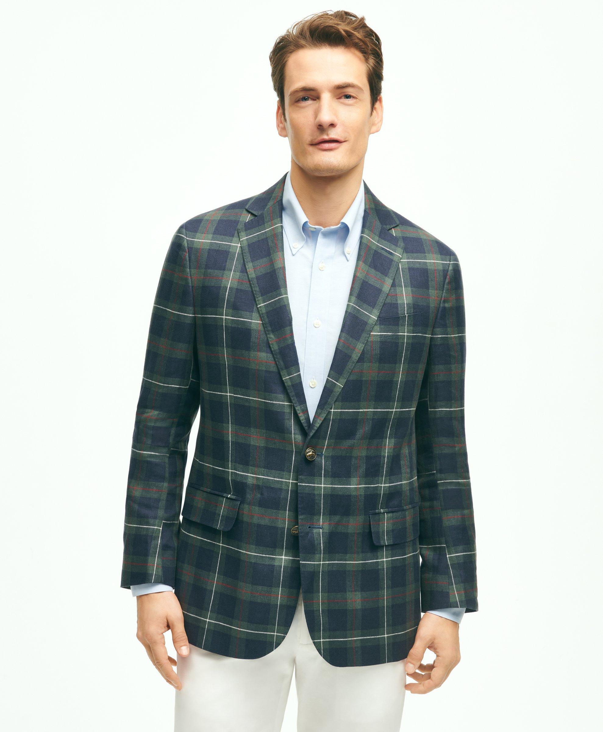 Brooks Brothers Regent Classicfit Linen Plaid Blazer in Blue for Men