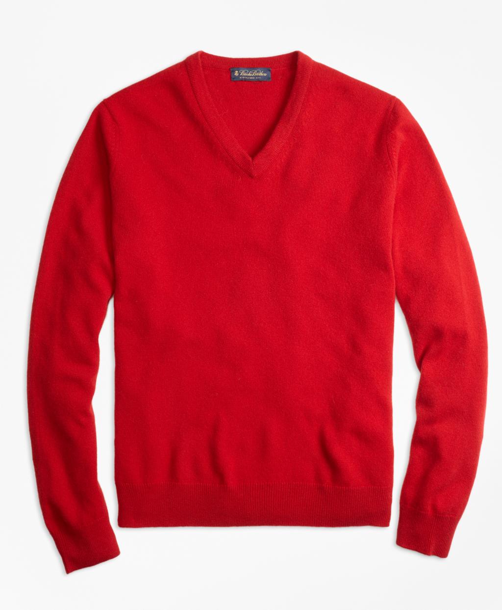 Brooks Brothers Cashmere V-neck Sweater in Red for Men - Lyst
