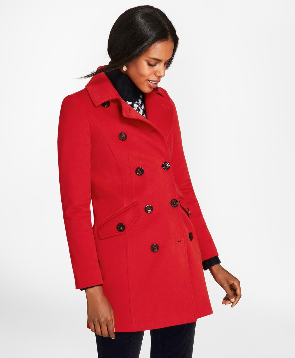 Brooks Brothers Brushed Wool Twill Peacoat in Red - Lyst