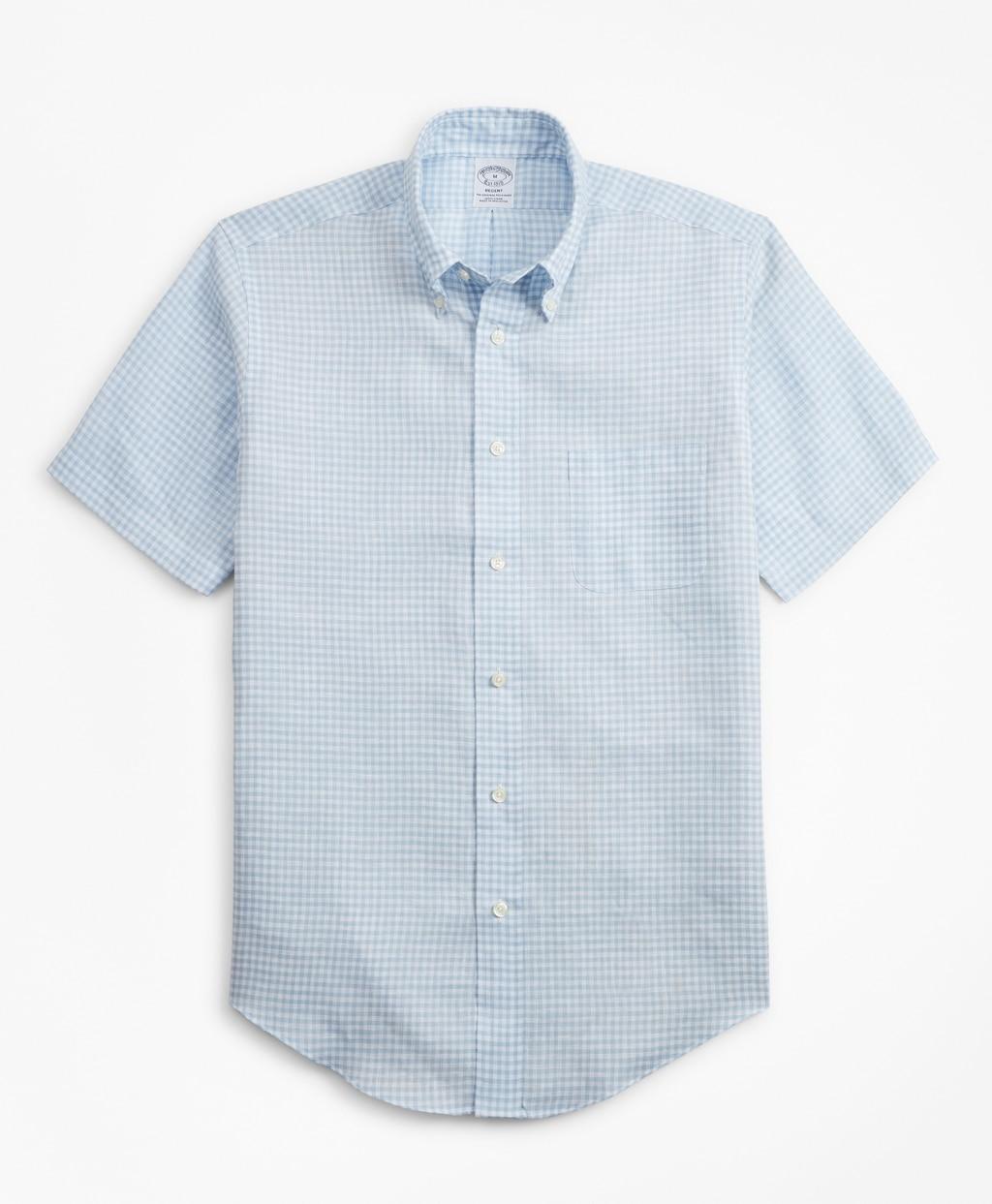 Brooks Brothers Slim Fit Gingham Irish Linen Shortsleeve Sport Shirt