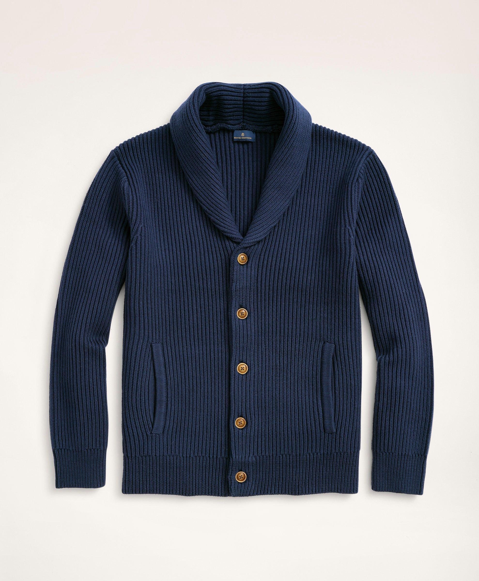 Brooks Brothers Ribbed Cotton Shawl Collar Cardigan in Blue for Men | Lyst