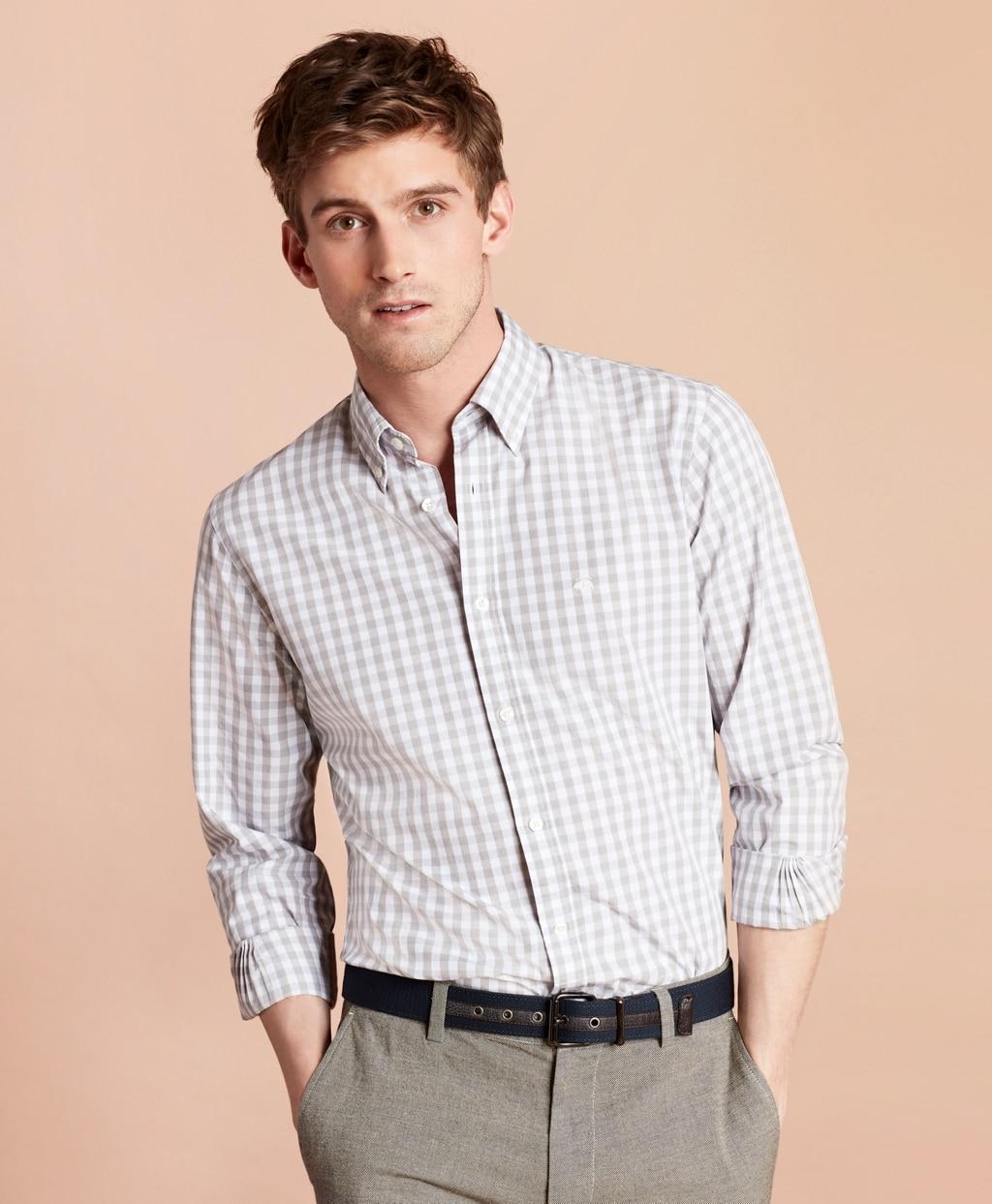 Brooks Brothers Fleece Gingham Broadcloth Sport Shirt in Grey (Gray ...