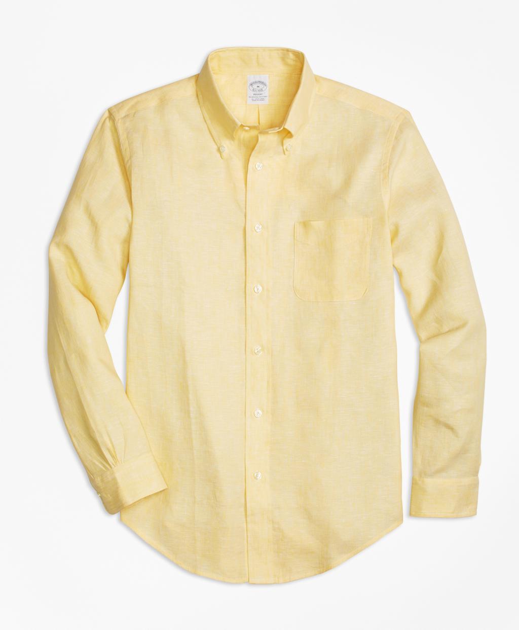 Brooks Brothers Regent Fit Irish Linen Sport Shirt in Yellow for Men - Lyst