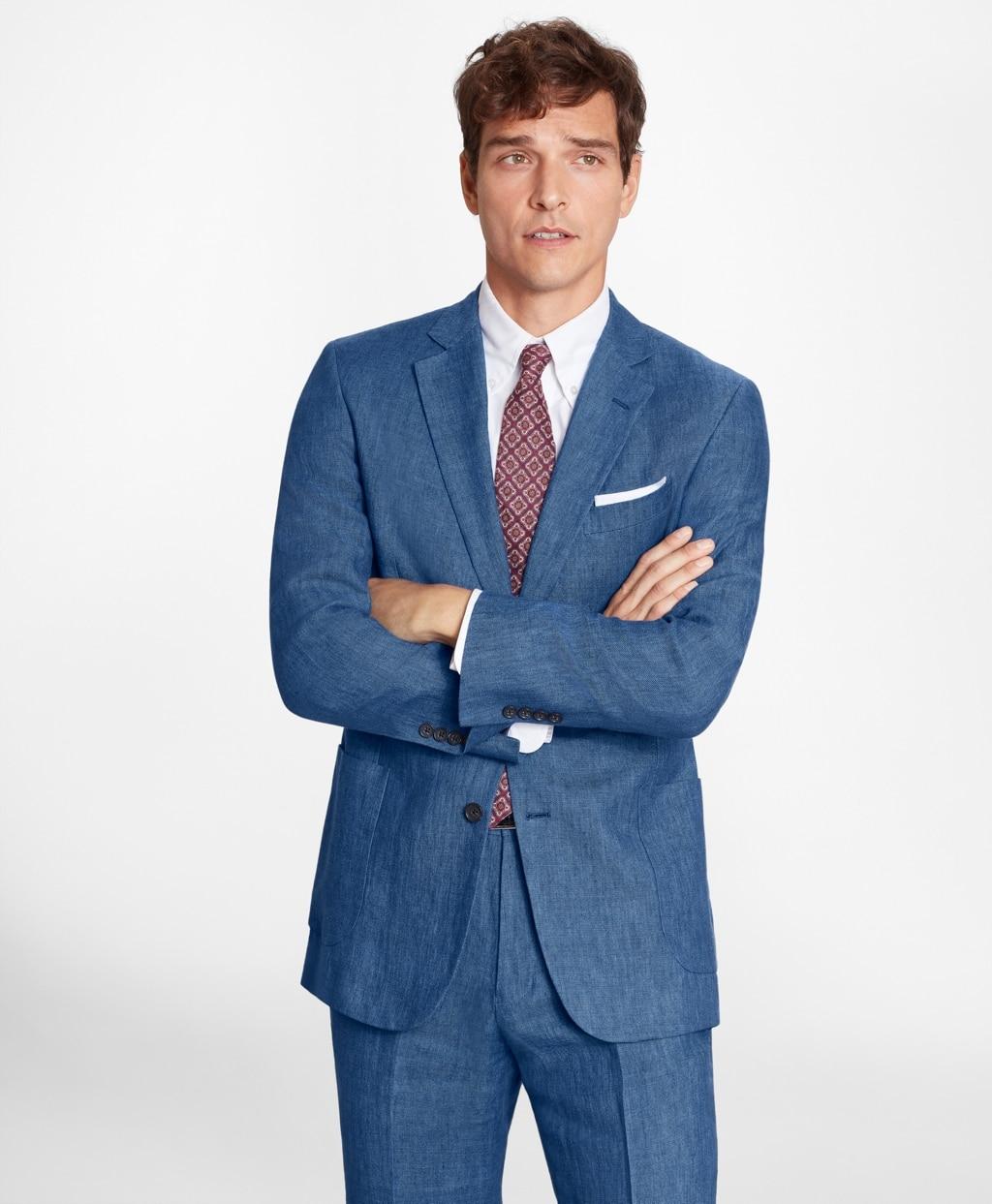 Brooks Brothers Slim Fit Linen Patch Pocket Sport Coat in Bright Blue