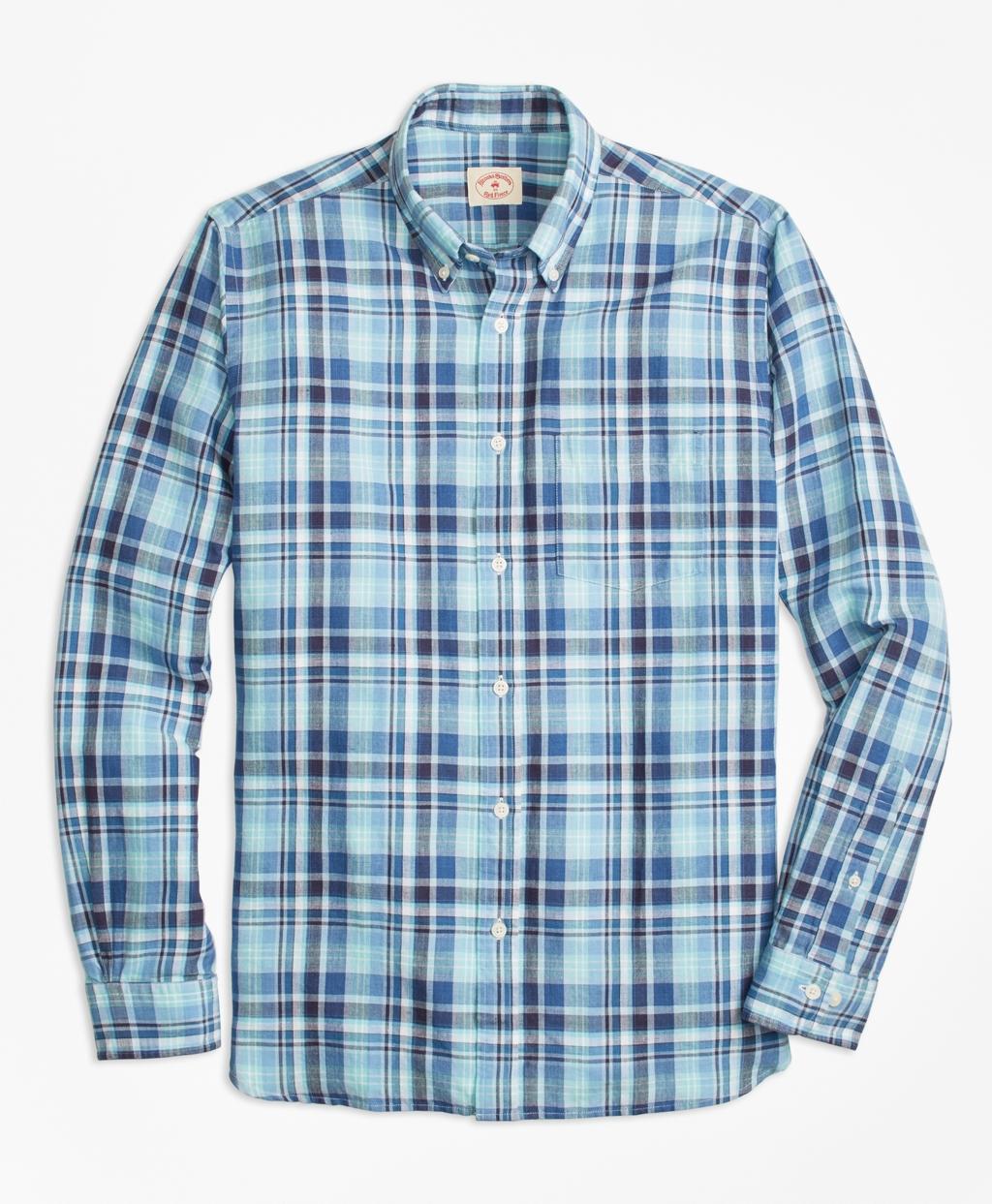 Lyst - Brooks Brothers Plaid Linen-cotton Sport Shirt in Blue for Men