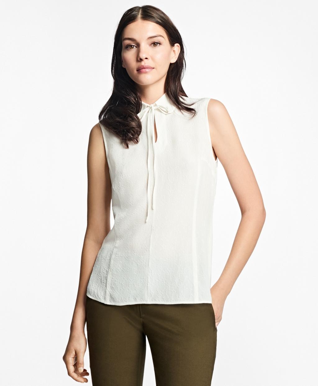 Lyst - Brooks brothers Silk-blend Tie-neck Blouse in White