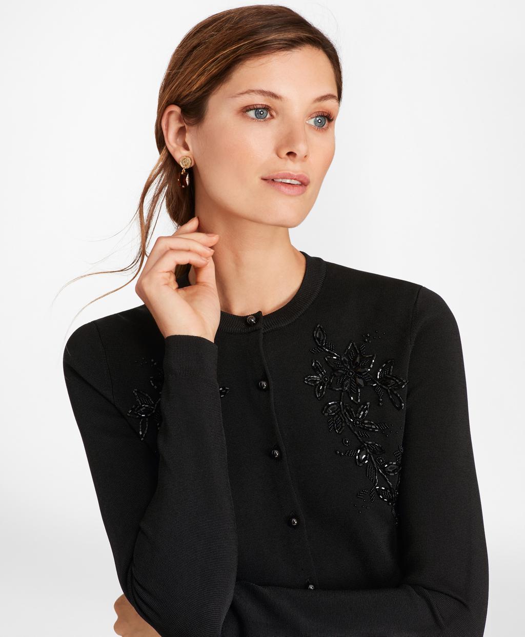 Brooks Brothers Beaded Cardigan in Black - Lyst