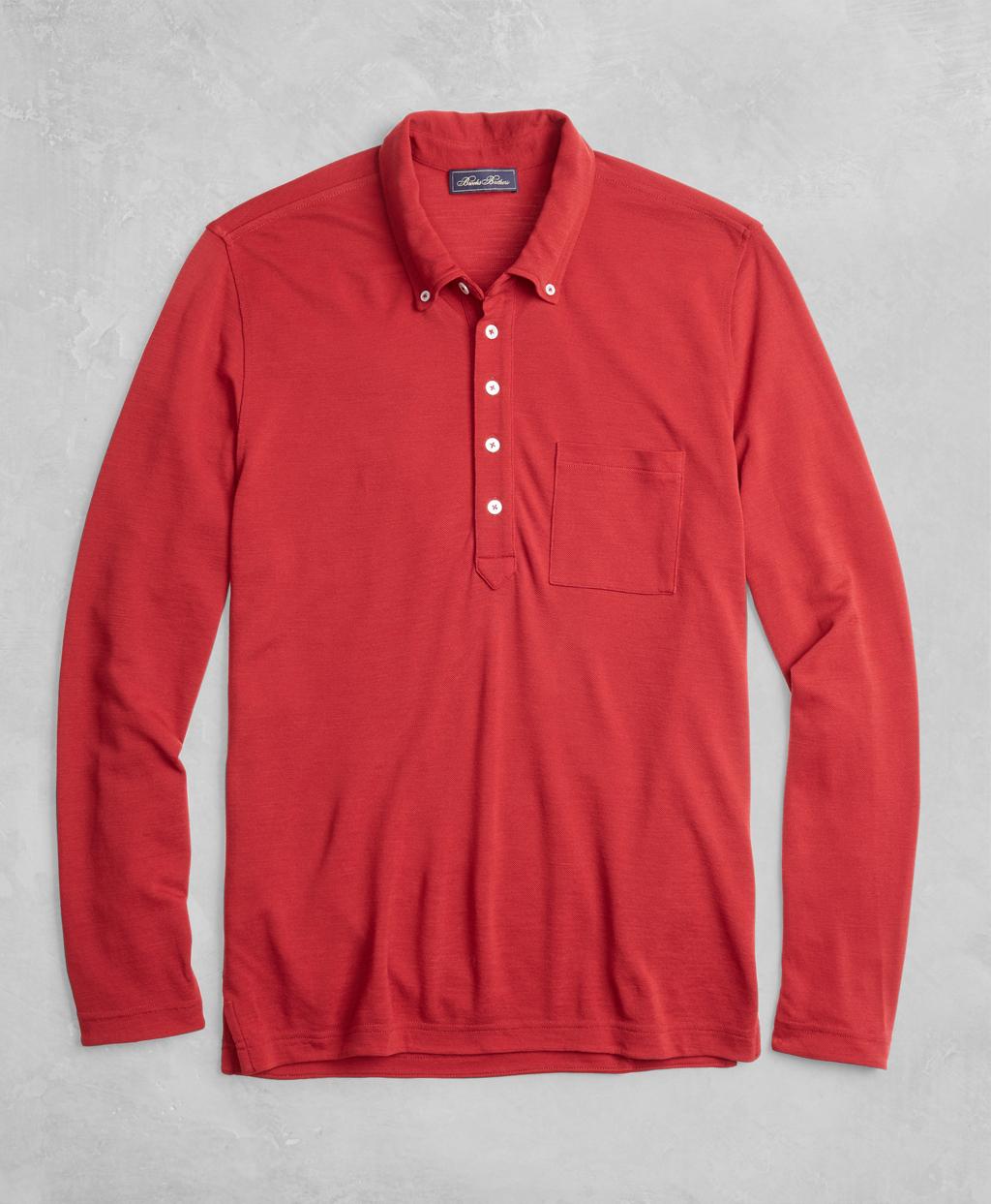 Brooks Brothers Wool Brookstechtm Longsleeve Polo Shirt in Red for Men