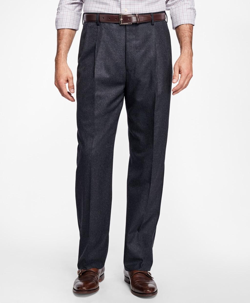 Brooks Brothers Regular Fit Pleat-front Stretch Flannel Trousers in ...